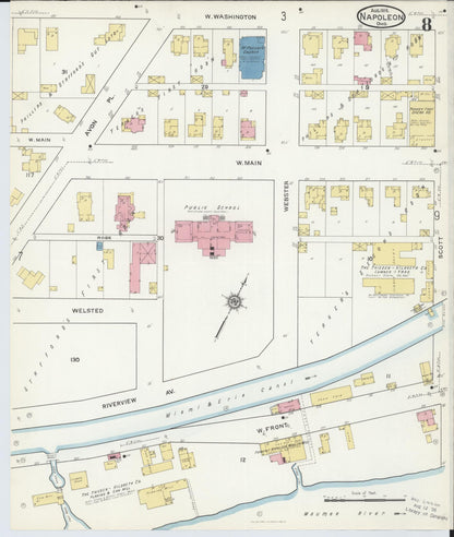 Sanborn Fire Insurance Map from Napoleon, Henry County, Ohio (1916), Sheet #0008 - Historic Sanborn Fire Insurance Map Print, vintage old map wall art, antique decor, genealogy gift, Ohio Ohio map