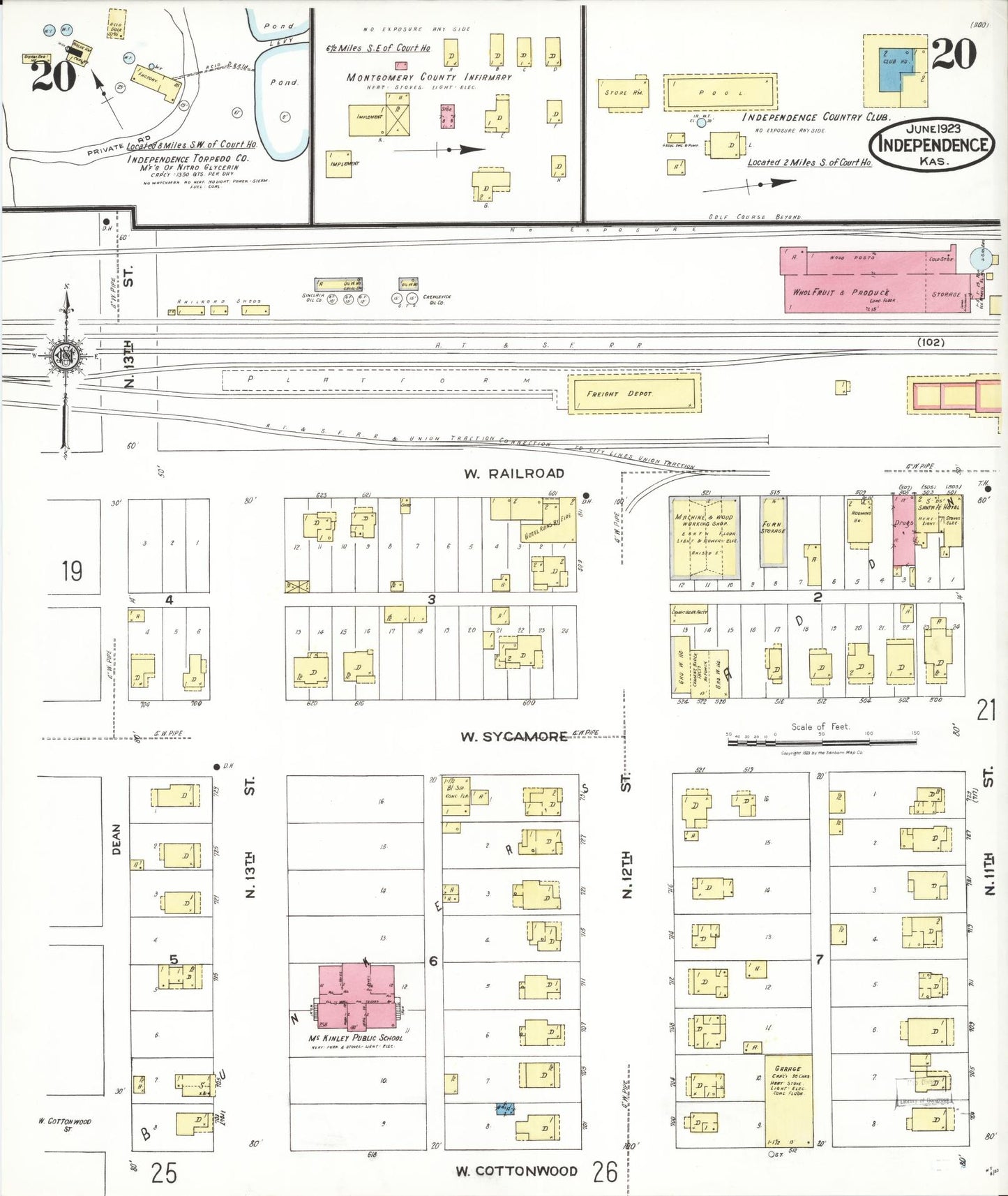 Sanborn Fire Insurance Map from Independence, Montgomery County, Kansas (1923), Sheet #0021 - Historic Sanborn Fire Insurance Map Print, vintage old map wall art, antique decor, genealogy gift, Kansas Kansas map