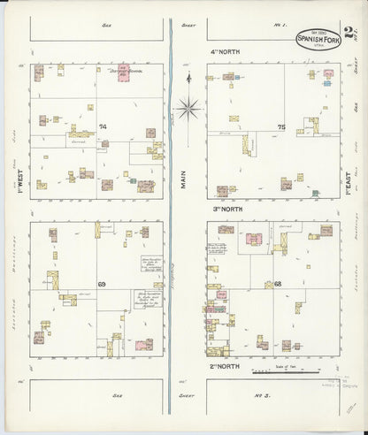 Sanborn Fire Insurance Map from Spanish Fork, Utah County, Utah (1890), Sheet #0002 - Complete Map Set gallery image, historic Sanborn map, vintage wall art, Spanish Fork Utah
