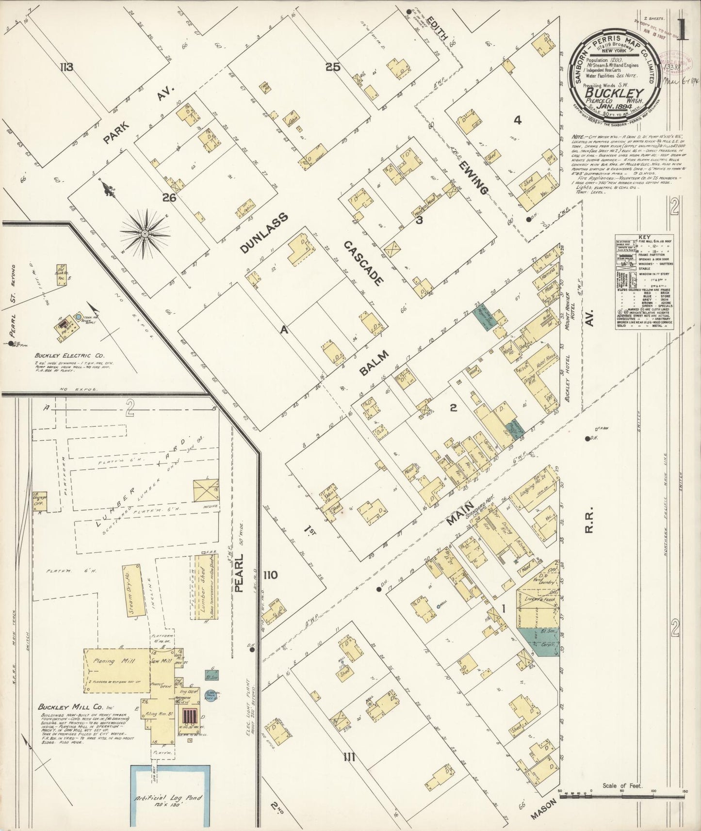 Sanborn Fire Insurance Map from Buckley, Pierce County, Washington (1894), Sheet #0001 - Complete Map Set gallery image, historic Sanborn map, vintage wall art, Washington Washington