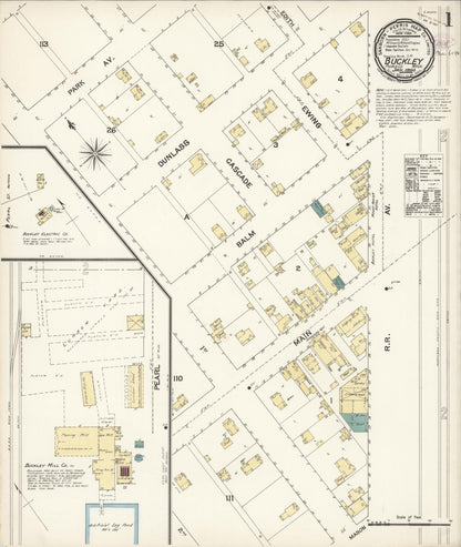 Sanborn Fire Insurance Map from Buckley, Pierce County, Washington (1894), Sheet #0001 - Complete Map Set gallery image, historic Sanborn map, vintage wall art, Washington Washington
