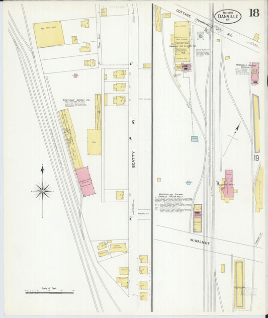 Sanborn Fire Insurance Map from Danville, Boyle County, Kentucky (1908), Sheet #0018 - Historic Sanborn Fire Insurance Map Print, vintage old map wall art, antique decor, genealogy gift, Kentucky Kentucky map