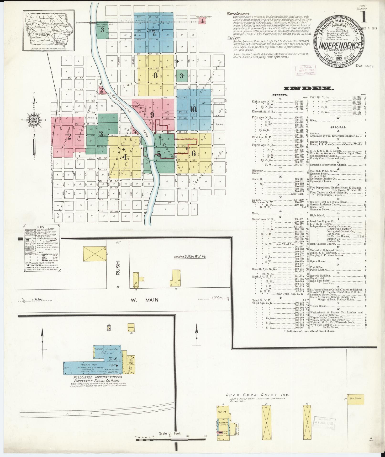 Sanborn Fire Insurance Map from Independence, Buchanan County, Iowa (1913), Sheet #0001 - Historic Sanborn Fire Insurance Map Print, vintage old map wall art