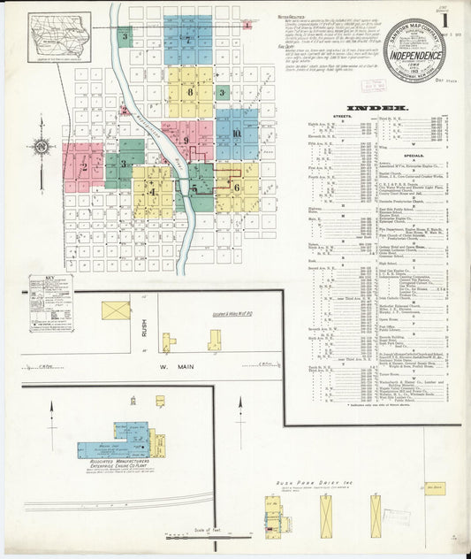 Sanborn Fire Insurance Map from Independence, Buchanan County, Iowa (1913), Sheet #0001 - Historic Sanborn Fire Insurance Map Print, vintage old map wall art