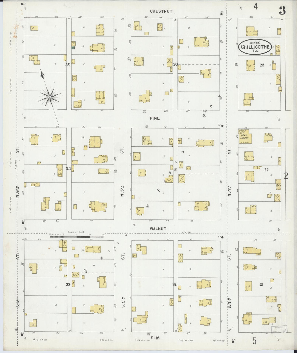 Sanborn Fire Insurance Map from Chillicothe, Peoria County, Illinois (1899), Sheet #0003 - Historic Sanborn Fire Insurance Map Print, vintage old map wall art, antique decor, genealogy gift, Illinois Illinois map