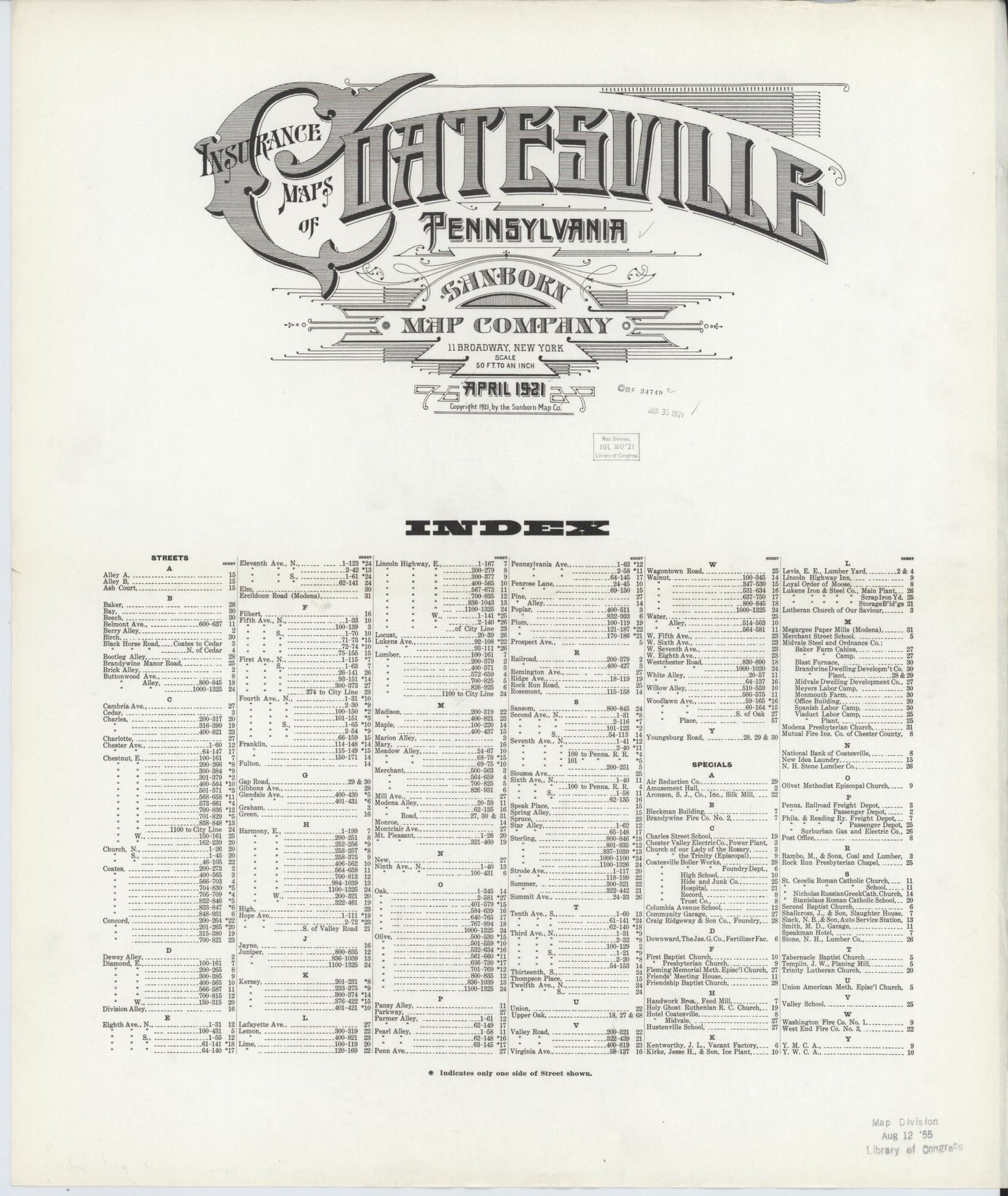 Sanborn Fire Insurance Map from Coatesville, Chester County, Pennsylvania. (1921) – Historic Sanborn Fire Insurance Map Print