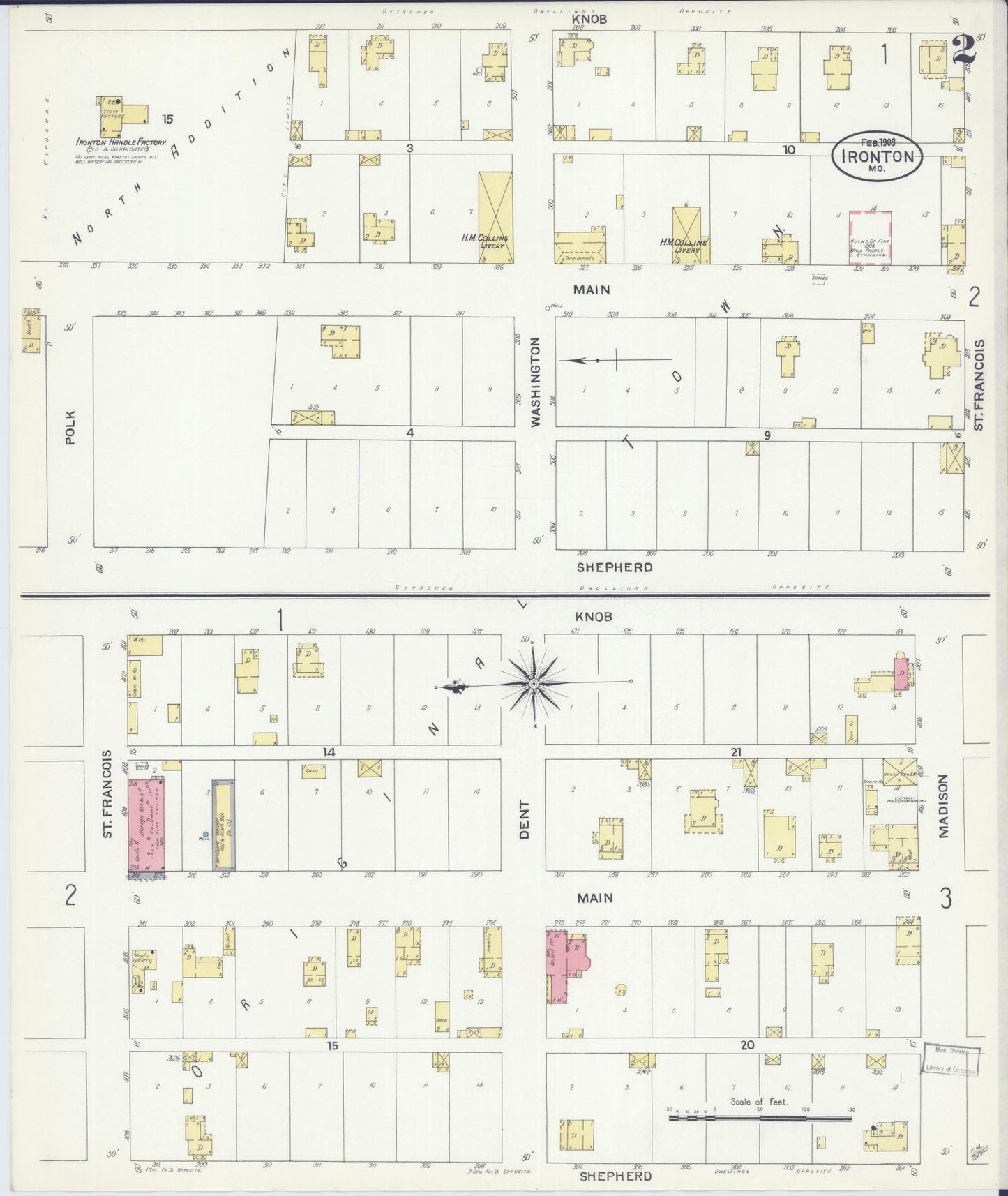 Sanborn Fire Insurance Map from Ironton, Iron County, Missouri (1908), Sheet #0002 - Historic Sanborn Fire Insurance Map Print, vintage old map wall art, antique decor, genealogy gift, Missouri Missouri map