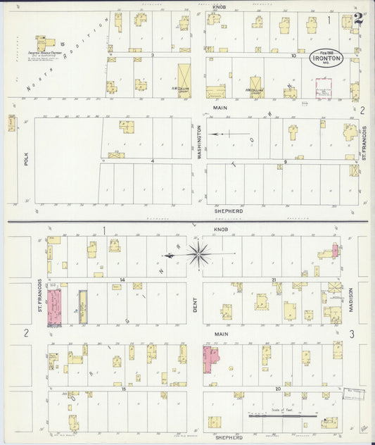 Sanborn Fire Insurance Map from Ironton, Iron County, Missouri (1908), Sheet #0002 - Historic Sanborn Fire Insurance Map Print, vintage old map wall art, antique decor, genealogy gift, Missouri Missouri map