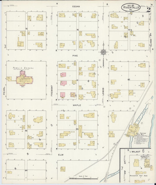 Sanborn Fire Insurance Map from River Falls, St. Croix and Pierce Counties, Wisconsin (1912), Sheet #0002 - Historic Sanborn Fire Insurance Map Print, vintage old map wall art, antique decor, genealogy gift, Wisconsin Wisconsin map