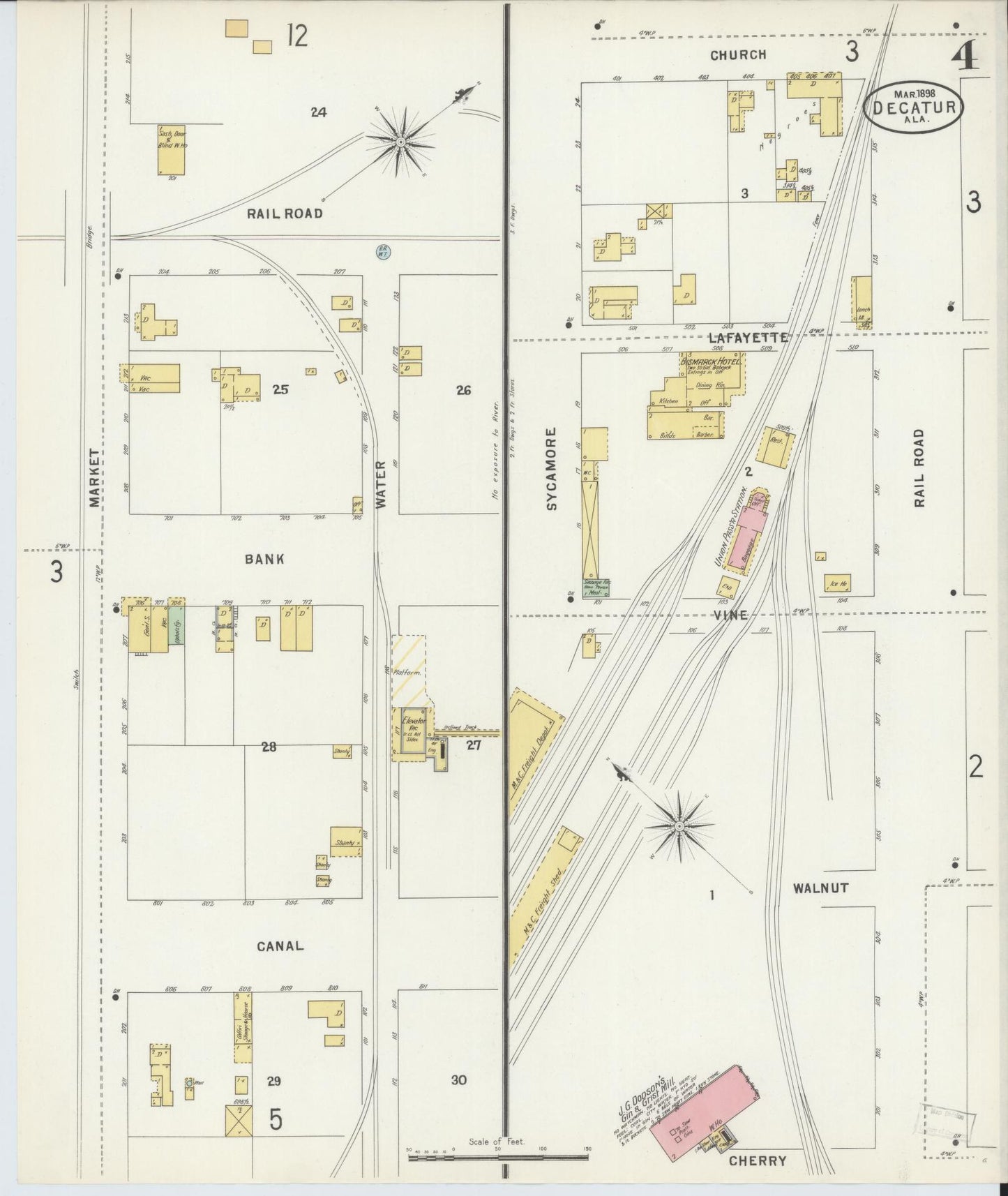 Sanborn Fire Insurance Map from Decatur, Morgan County, Alabama (1898), Sheet #0004 - Complete Map Set gallery image, historic Sanborn map, vintage wall art, Alabama Alabama