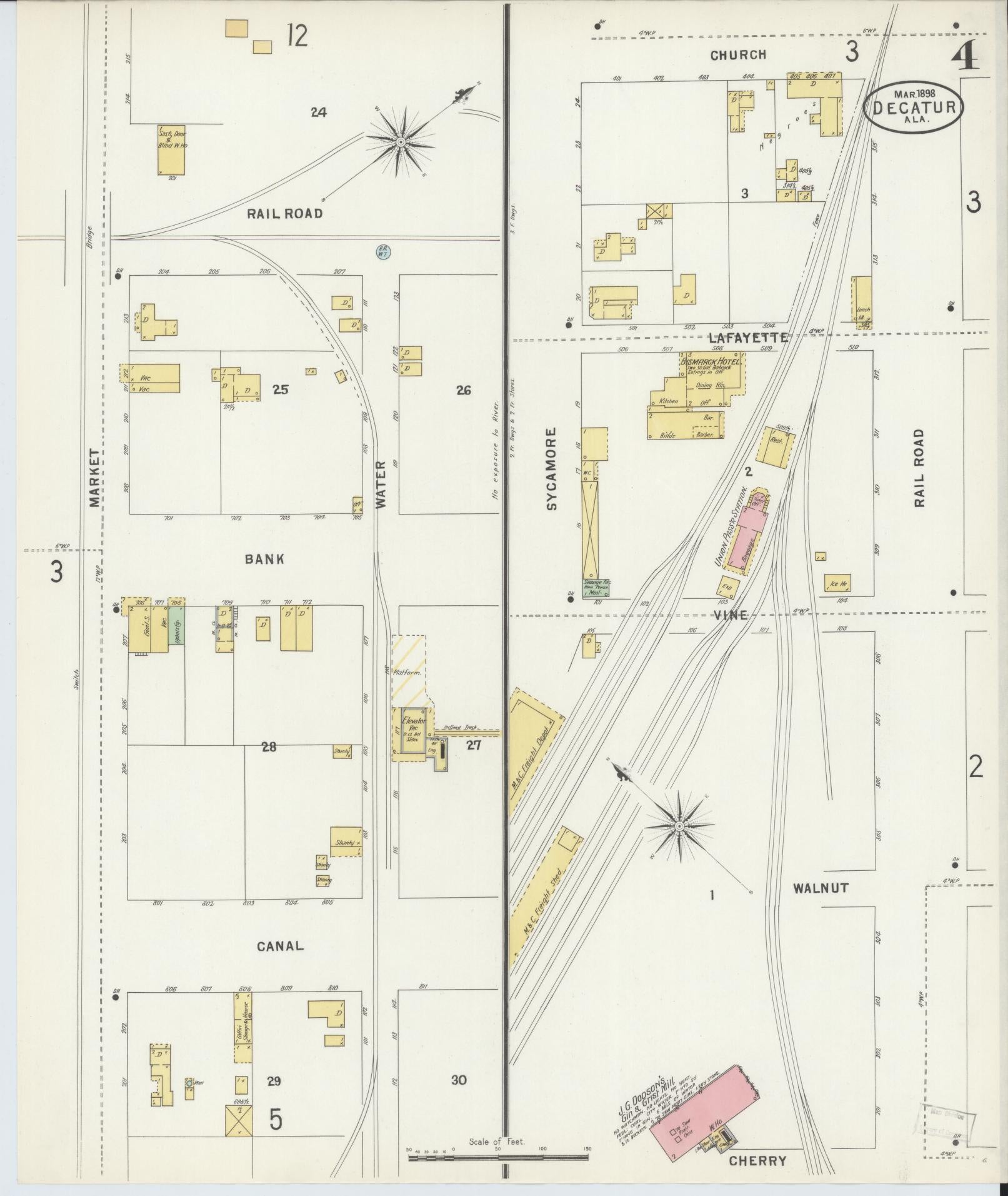 Sanborn Fire Insurance Map from Decatur, Morgan County, Alabama (1898), Sheet #0004 - Complete Map Set gallery image, historic Sanborn map, vintage wall art, Alabama Alabama