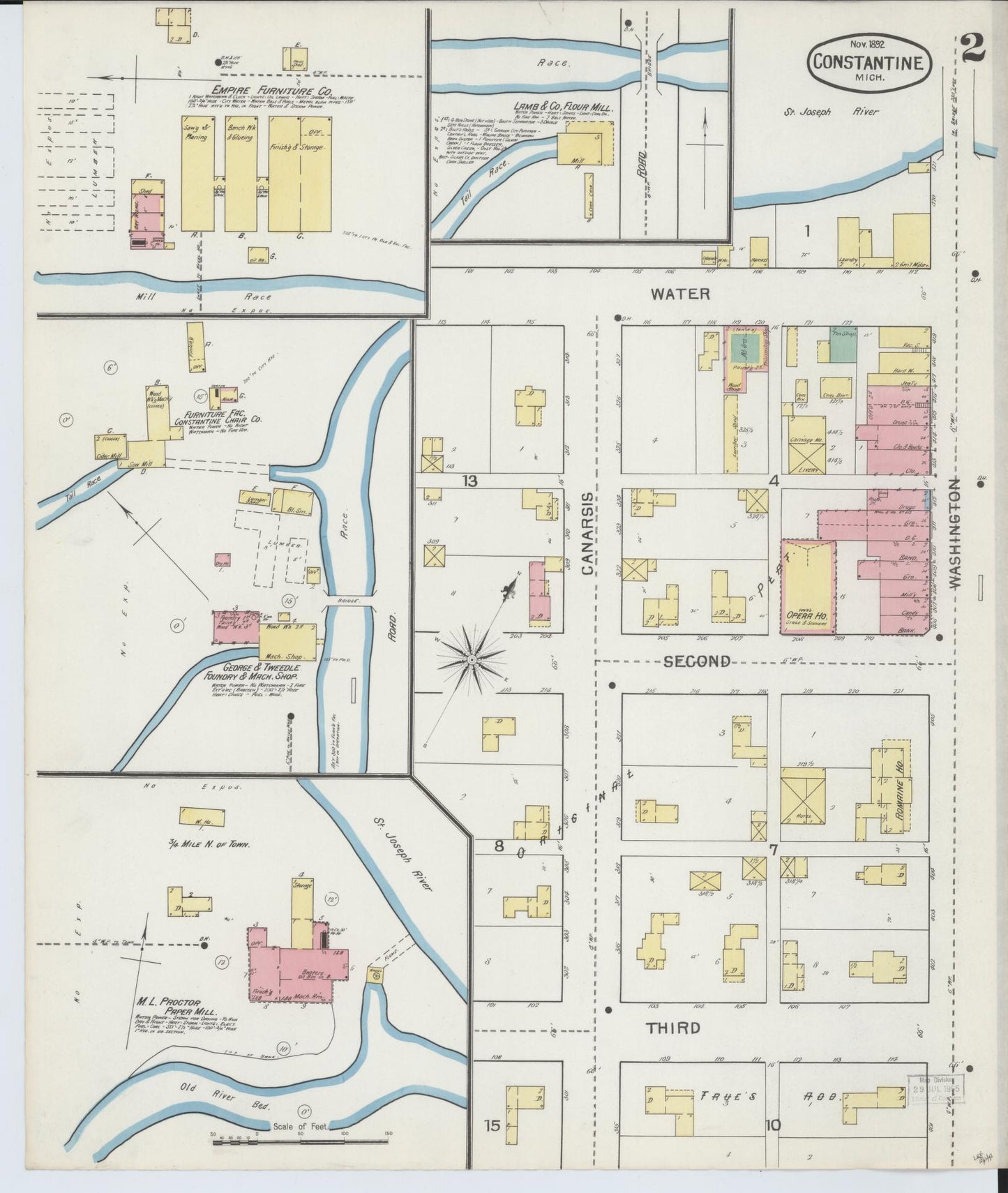 Sanborn Fire Insurance Map from Constantine, Saint Joseph County, Michigan (1892), Sheet #0002 - Historic Sanborn Fire Insurance Map Print, vintage old map wall art, antique decor, genealogy gift, Michigan Michigan map