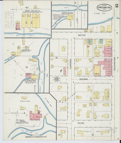 Sanborn Fire Insurance Map from Constantine, Saint Joseph County, Michigan (1892), Sheet #0002 - Historic Sanborn Fire Insurance Map Print, vintage old map wall art, antique decor, genealogy gift, Michigan Michigan map