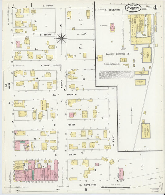 Sanborn Fire Insurance Map from Auburn, De Kalb County, Indiana (1907), Sheet #0004 - Historic Sanborn Fire Insurance Map Print, vintage old map wall art, antique decor, genealogy gift, Indiana Indiana map