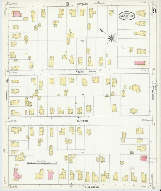 Sanborn Fire Insurance Map from Dansville, Livingston County, New York (1909), Sheet #0009 - Historic Sanborn Fire Insurance Map Print, vintage old map wall art, antique decor, genealogy gift, New York New York map