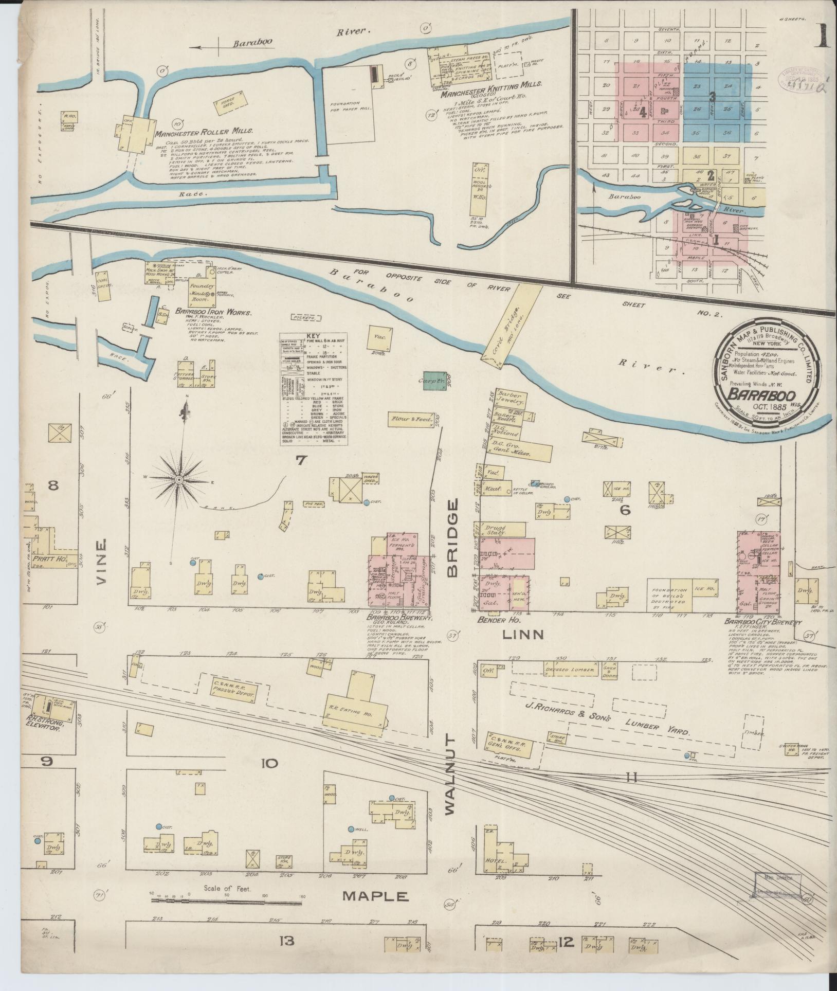 Sanborn Fire Insurance Map from Baraboo, Sauk County, Wisconsin (1885), Sheet #0001 - Complete Map Set gallery image, historic Sanborn map, vintage wall art, Wisconsin Wisconsin