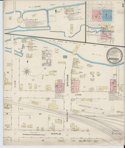 Sanborn Fire Insurance Map from Baraboo, Sauk County, Wisconsin (1885), Sheet #0001 - Complete Map Set gallery image, historic Sanborn map, vintage wall art, Wisconsin Wisconsin