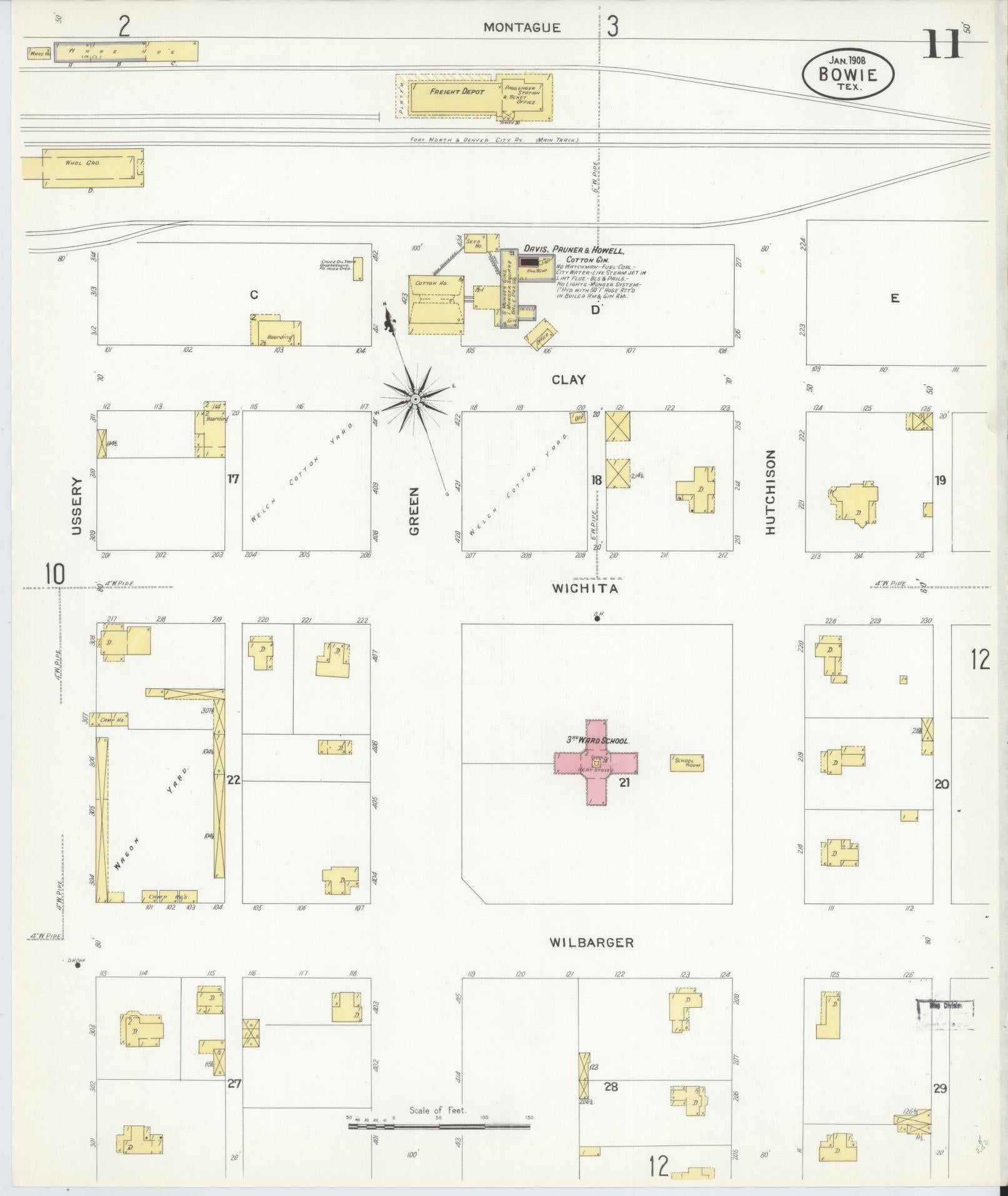 Sanborn Fire Insurance Map from Bowie, Montague County, Texas (1908), Sheet #0011 - Historic Sanborn Fire Insurance Map Print, vintage old map wall art, antique decor, genealogy gift, Texas Texas map