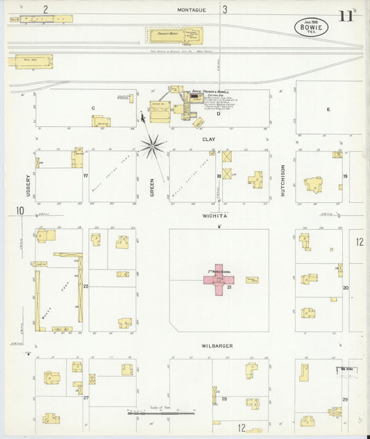 Sanborn Fire Insurance Map from Bowie, Montague County, Texas (1908), Sheet #0011 - Historic Sanborn Fire Insurance Map Print, vintage old map wall art, antique decor, genealogy gift, Texas Texas map