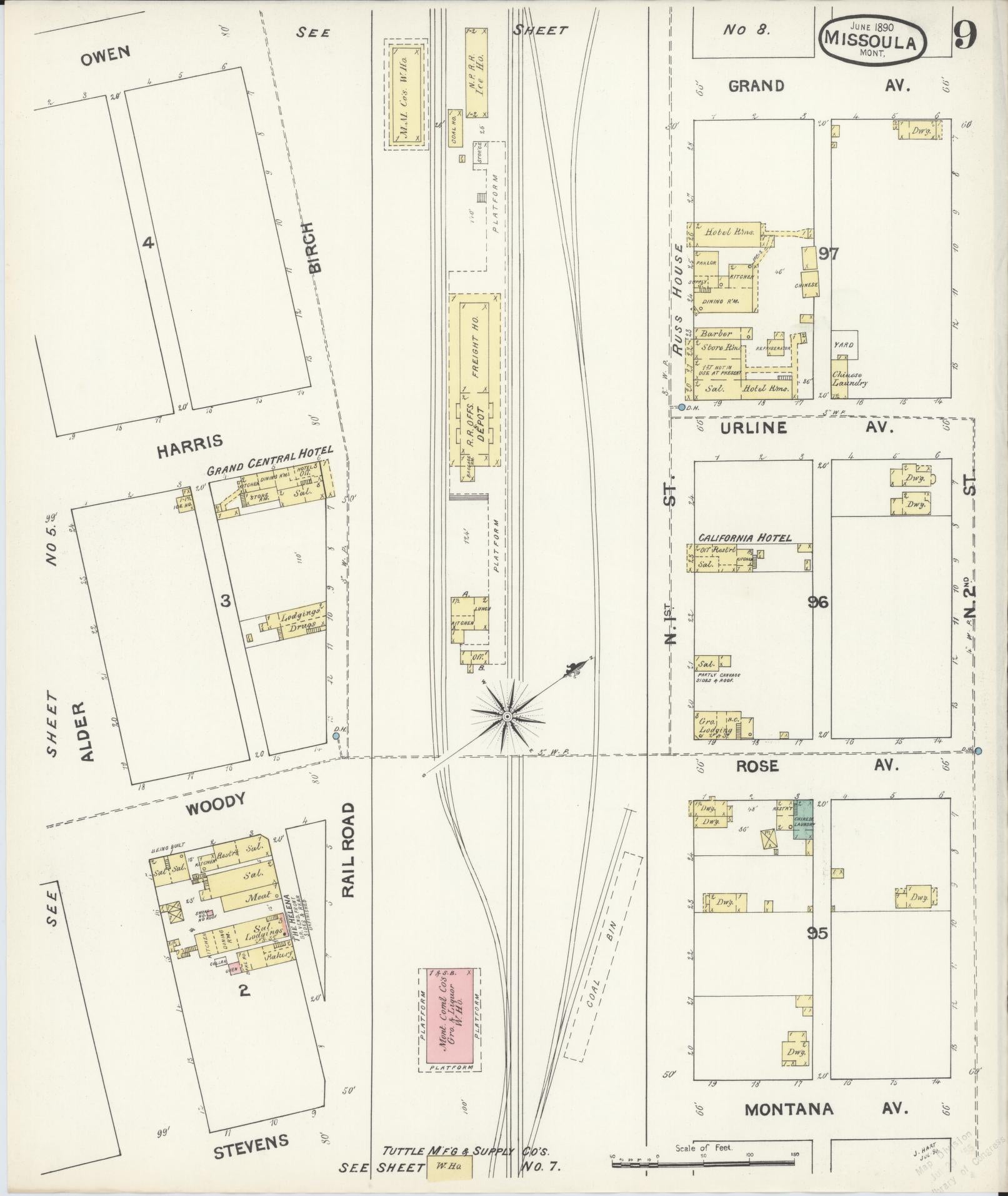 Sanborn Fire Insurance Map from Missoula, Missoula County, Montana (1890), Sheet #0009 - Complete Map Set gallery image, historic Sanborn map, vintage wall art, Montana Montana