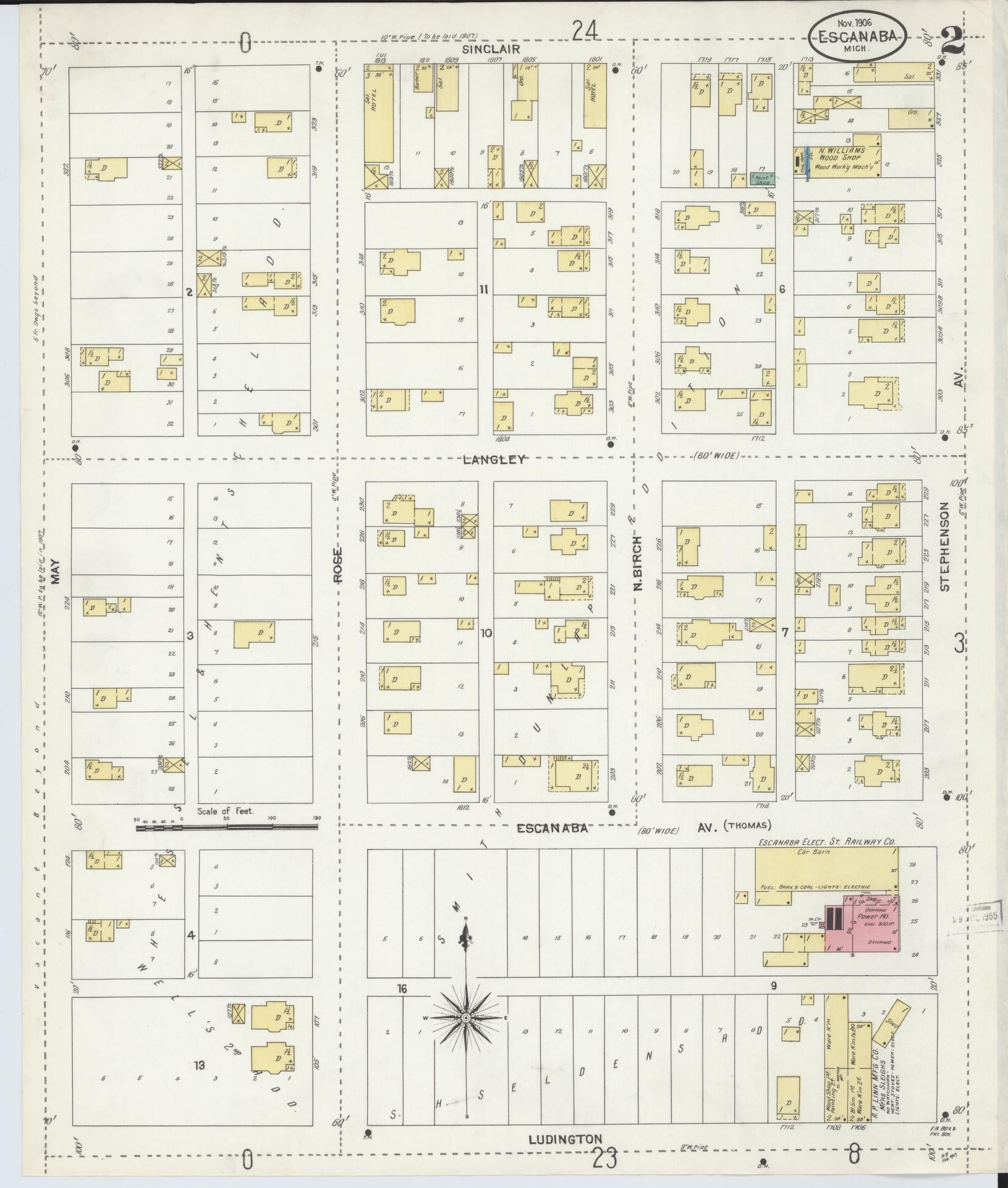Sanborn Fire Insurance Map from Escanaba, Delta County, Michigan (1906), Sheet #0002 - Complete Map Set gallery image, historic Sanborn map, vintage wall art, Michigan Michigan