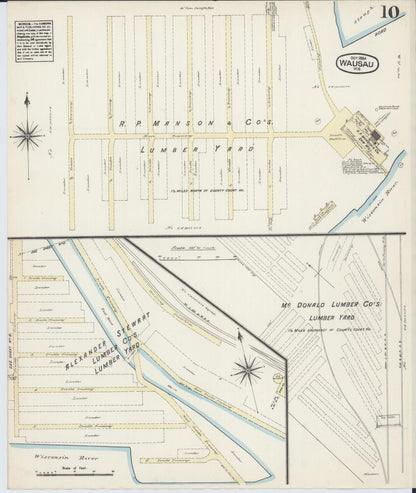 Sanborn Fire Insurance Map from Wausau, Marathon County, Wisconsin (1884), Sheet #0010 - Historic Sanborn Fire Insurance Map Print, vintage old map wall art, antique decor, genealogy gift, Wisconsin Wisconsin map