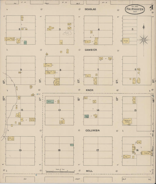 Sanborn Fire Insurance Map from Fairhaven [see also Bellingham and Sehome], Whatcom County, Washington (1890), Sheet #0004 - Historic Sanborn Fire Insurance Map Print, vintage old map wall art, antique decor, genealogy gift, Washington Washington map