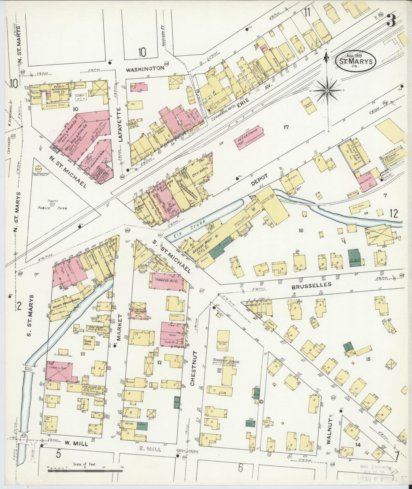 Sanborn Fire Insurance Map from Saint Marys, Elk County, Pennsylvania (1909), Sheet #0003 - Complete Map Set gallery image, historic Sanborn map, vintage wall art, Pennsylvania Pennsylvania