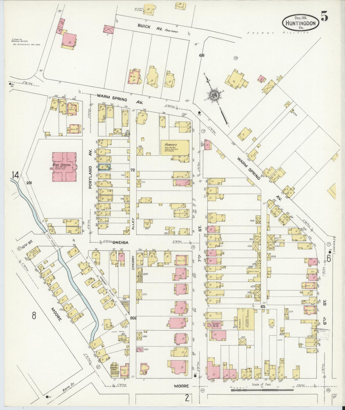 Sanborn Fire Insurance Map from Huntingdon, Huntingdon County, Pennsylvania (1911), Sheet #0005 - Complete Map Set gallery image, historic Sanborn map, vintage wall art, Pennsylvania Pennsylvania