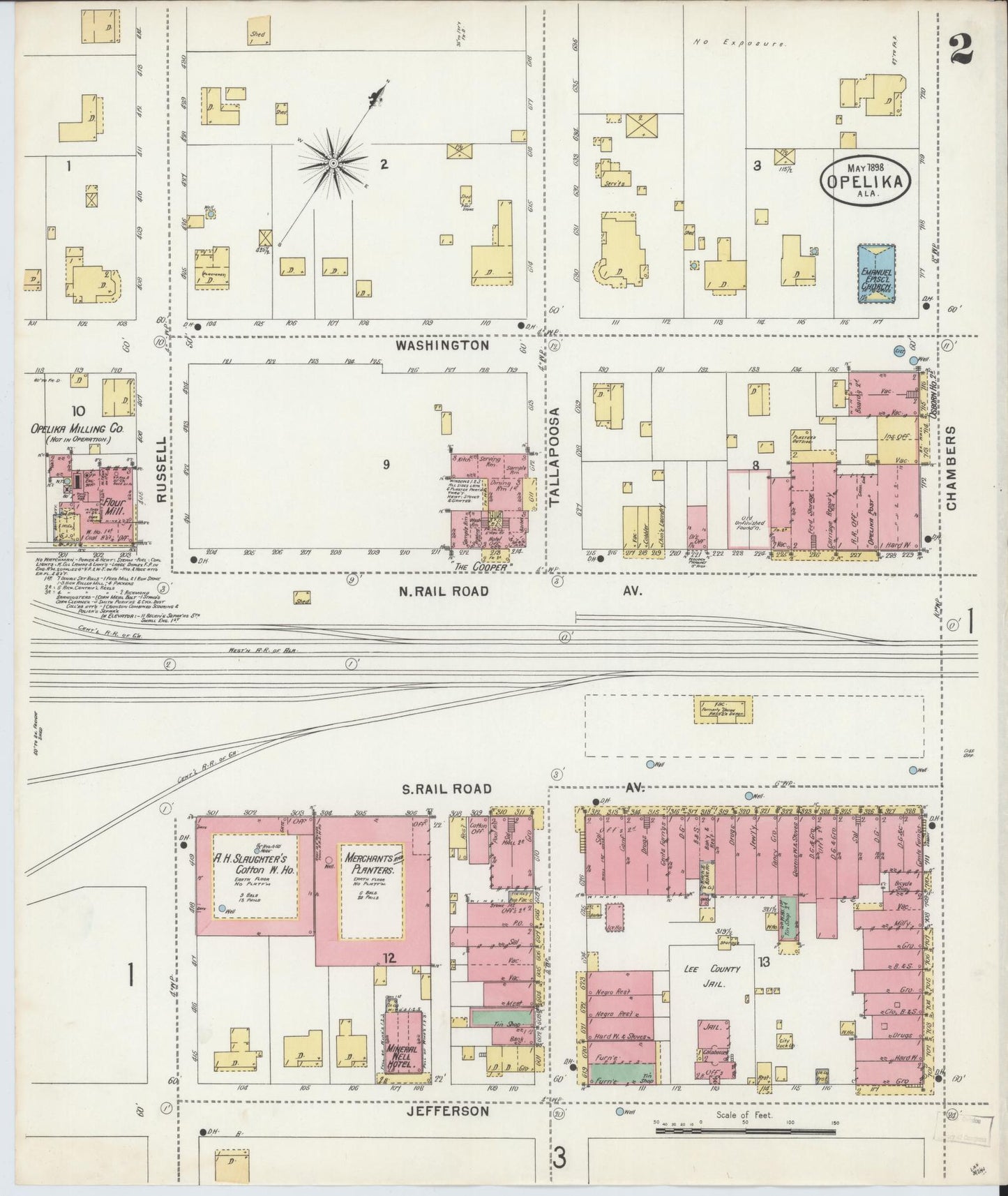 Sanborn Fire Insurance Map from Opelika, Lee County, Alabama (1898), Sheet #0002 - Complete Map Set gallery image, historic Sanborn map, vintage wall art, Alabama Alabama