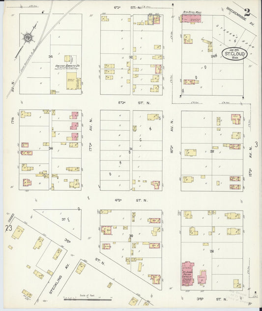 Sanborn Fire Insurance Map from Saint Cloud, Stearns, Benton, and Sherburne Counties, Minnesota (1913), Sheet #0002 - Historic Sanborn Fire Insurance Map Print, vintage old map wall art, antique decor, genealogy gift, Minnesota Minnesota map