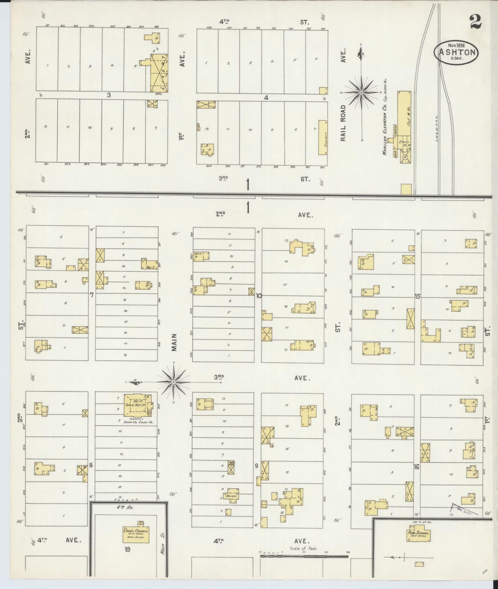 Sanborn Fire Insurance Map from Ashton, Spink County, South Dakota (1898), Sheet #0002 - Historic Sanborn Fire Insurance Map Print, vintage old map wall art, antique decor, genealogy gift, South Dakota South Dakota map