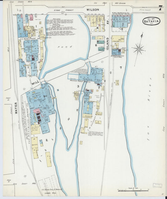 Sanborn Fire Insurance Map from Batavia, Kane County, Illinois (1891), Sheet #0007 - Historic Sanborn Fire Insurance Map Print, vintage old map wall art, antique decor, genealogy gift, Illinois Illinois map