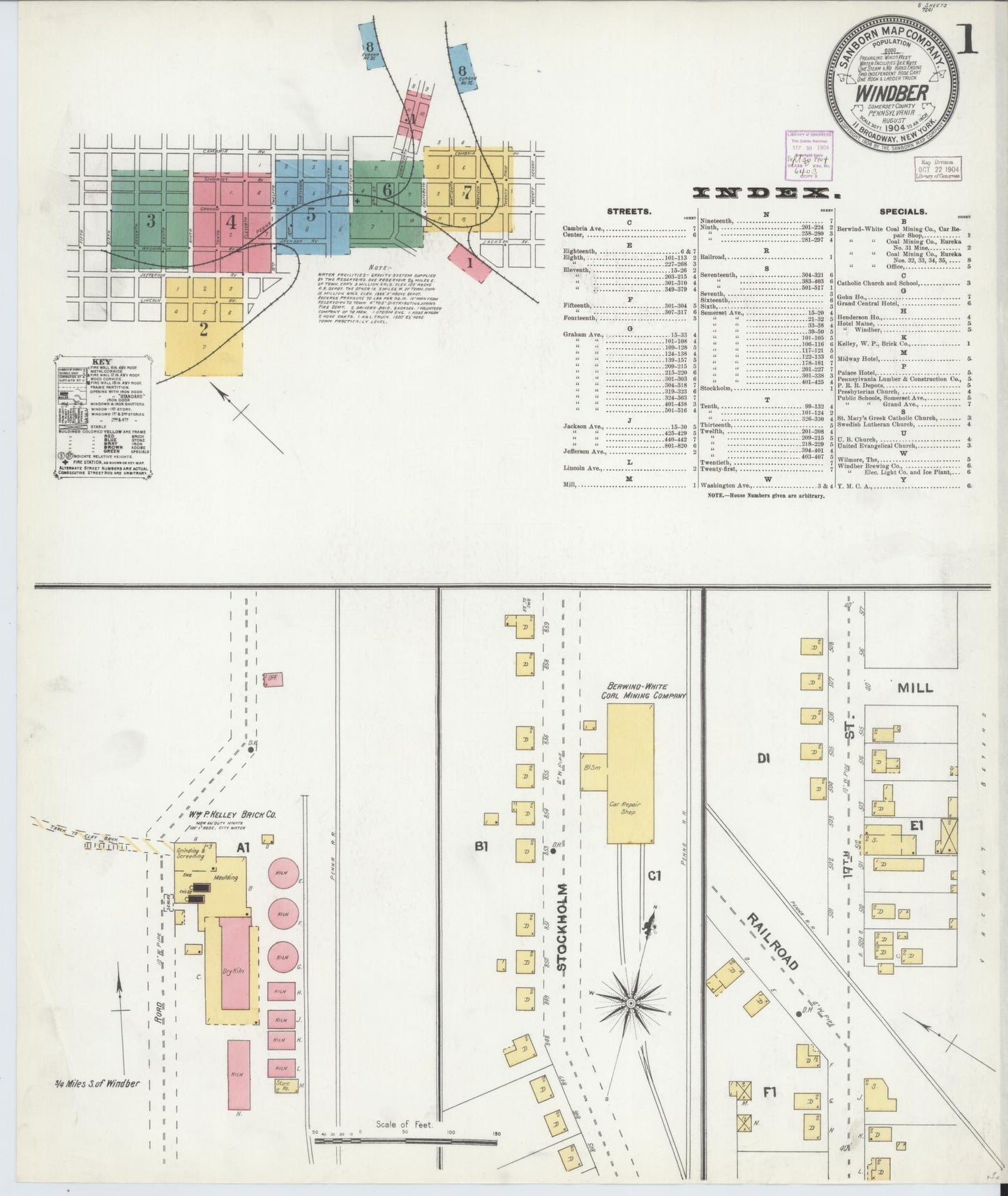 Sanborn Fire Insurance Map from Windber, Somerset County, Pennsylvania (1904), Sheet #0001 - Historic Sanborn Fire Insurance Map Print, vintage old map wall art, antique decor, genealogy gift, Pennsylvania Pennsylvania map
