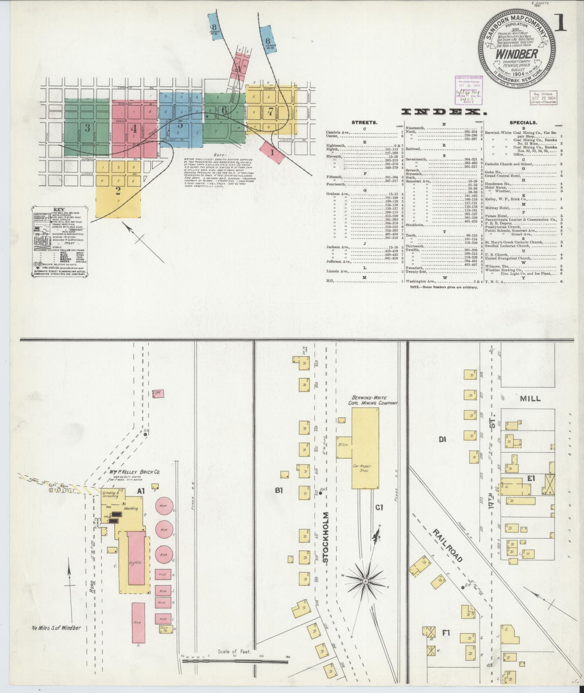 Sanborn Fire Insurance Map from Windber, Somerset County, Pennsylvania (1904), Sheet #0001 - Historic Sanborn Fire Insurance Map Print, vintage old map wall art, antique decor, genealogy gift, Pennsylvania Pennsylvania map