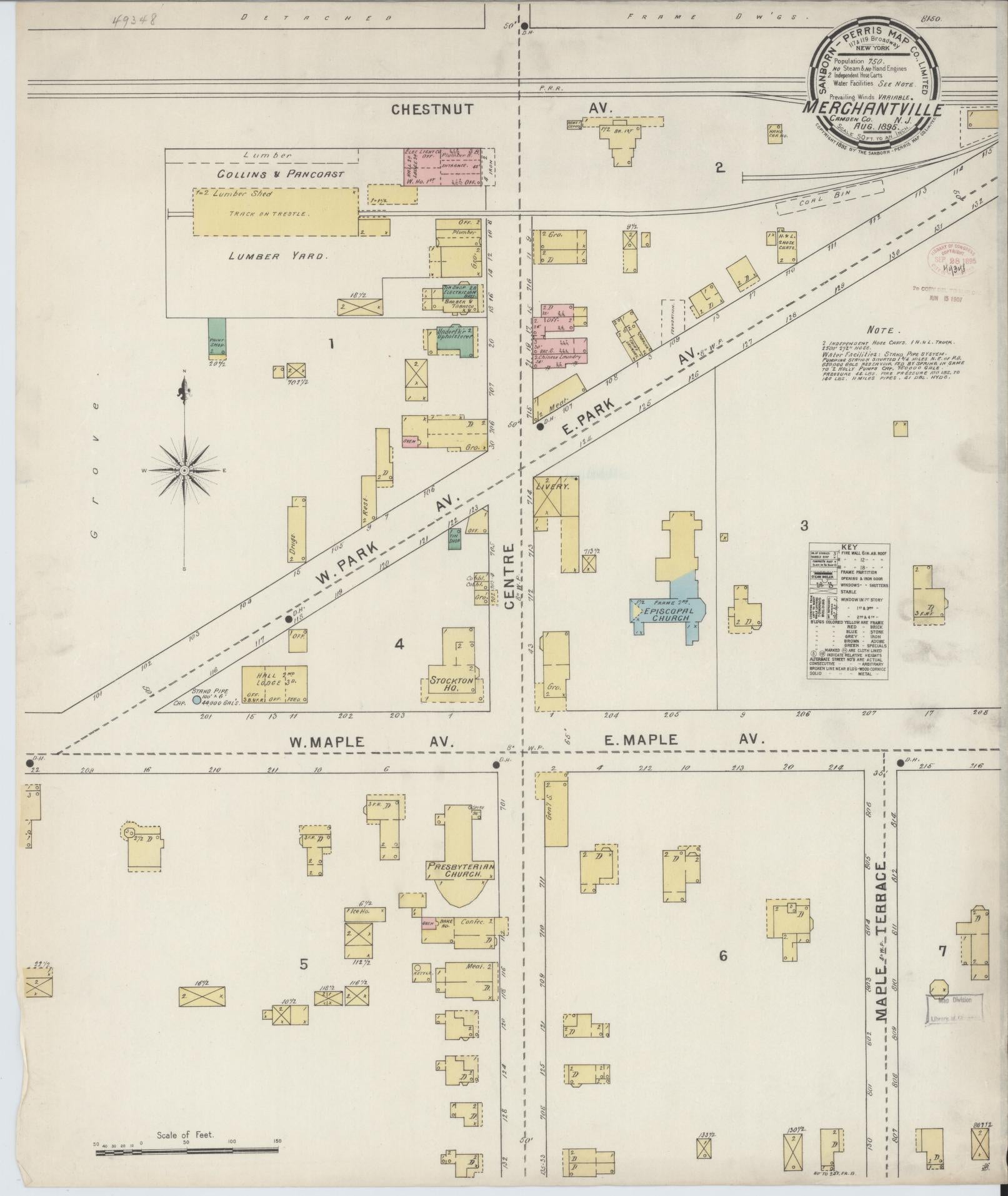 Sanborn Fire Insurance Map from Merchantville, Camden County, New Jersey. (1895) – Historic Sanborn Fire Insurance Map Print