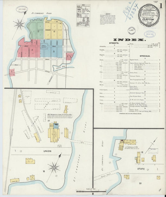 Sanborn Fire Insurance Map from Clayton, Jefferson County, New York (1898), Sheet #0001 - Complete Map Set gallery image, historic Sanborn map, vintage wall art, New York New York
