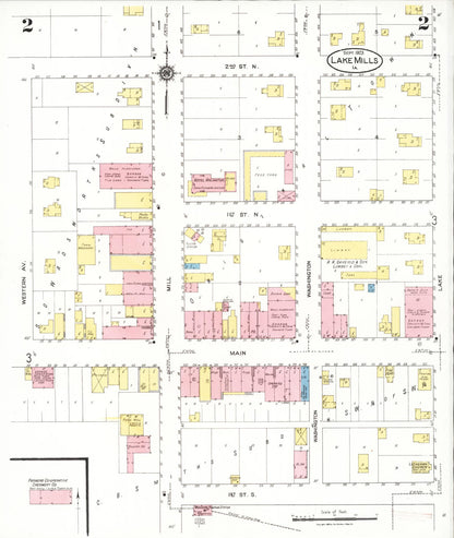 Sanborn Fire Insurance Map from Lake Mills, Winnebago County, Iowa (1923), Sheet #0002 - Historic Sanborn Fire Insurance Map Print