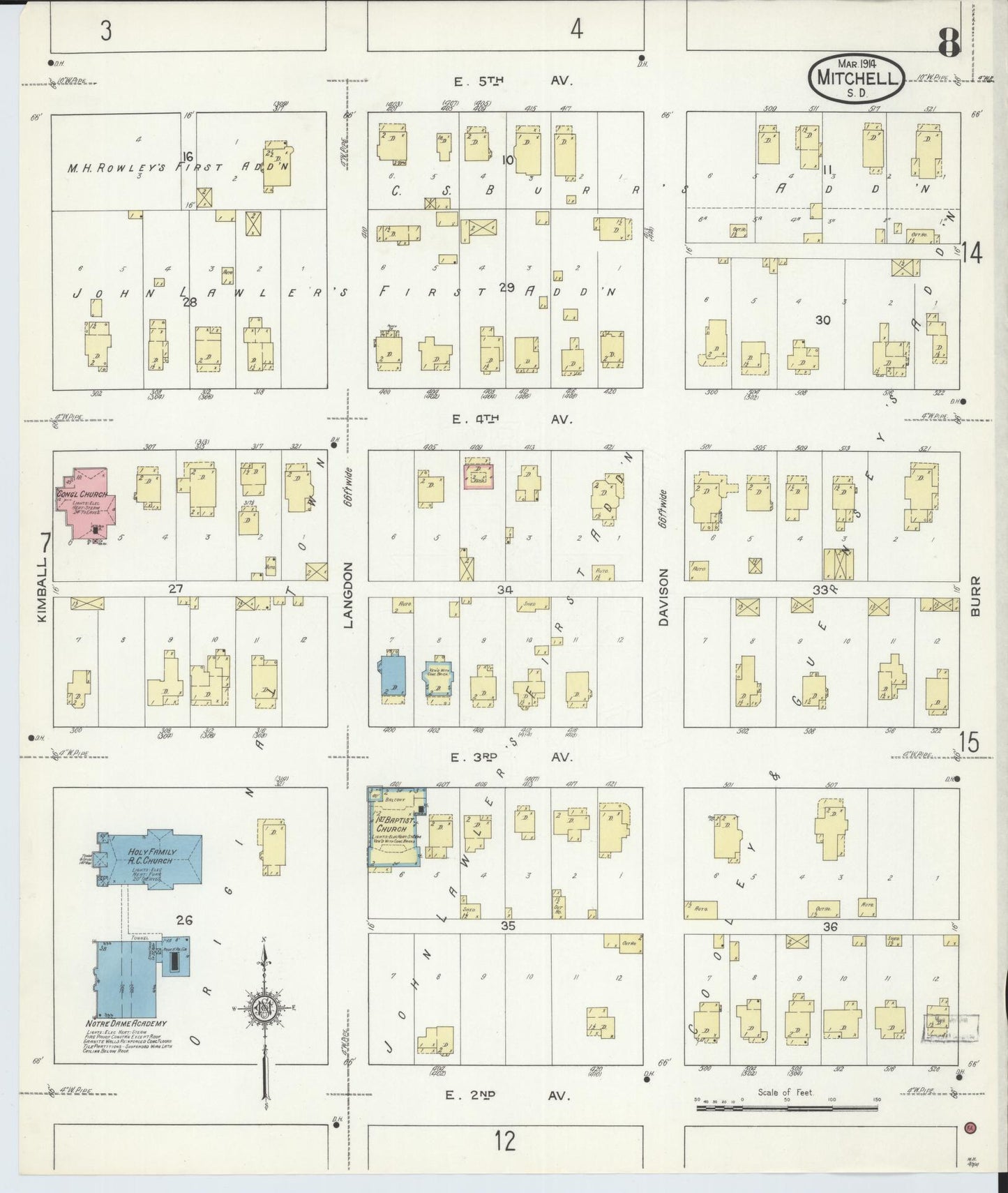 Sanborn Fire Insurance Map from Mitchell, Davison County, South Dakota (1914), Sheet #0008 - Complete Map Set gallery image, historic Sanborn map, vintage wall art, South Dakota South Dakota