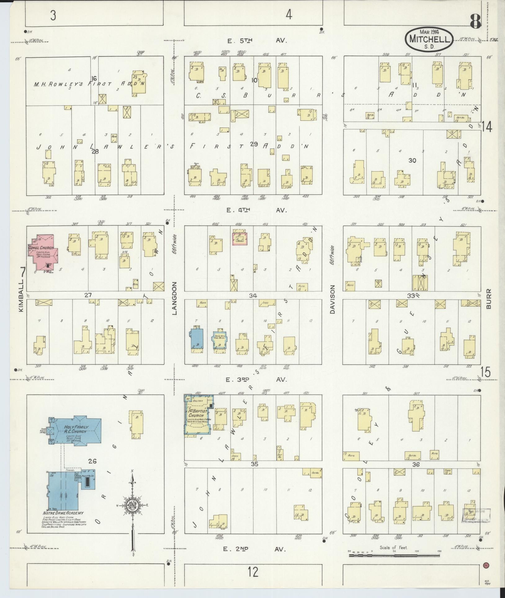 Sanborn Fire Insurance Map from Mitchell, Davison County, South Dakota (1914), Sheet #0008 - Complete Map Set gallery image, historic Sanborn map, vintage wall art, South Dakota South Dakota