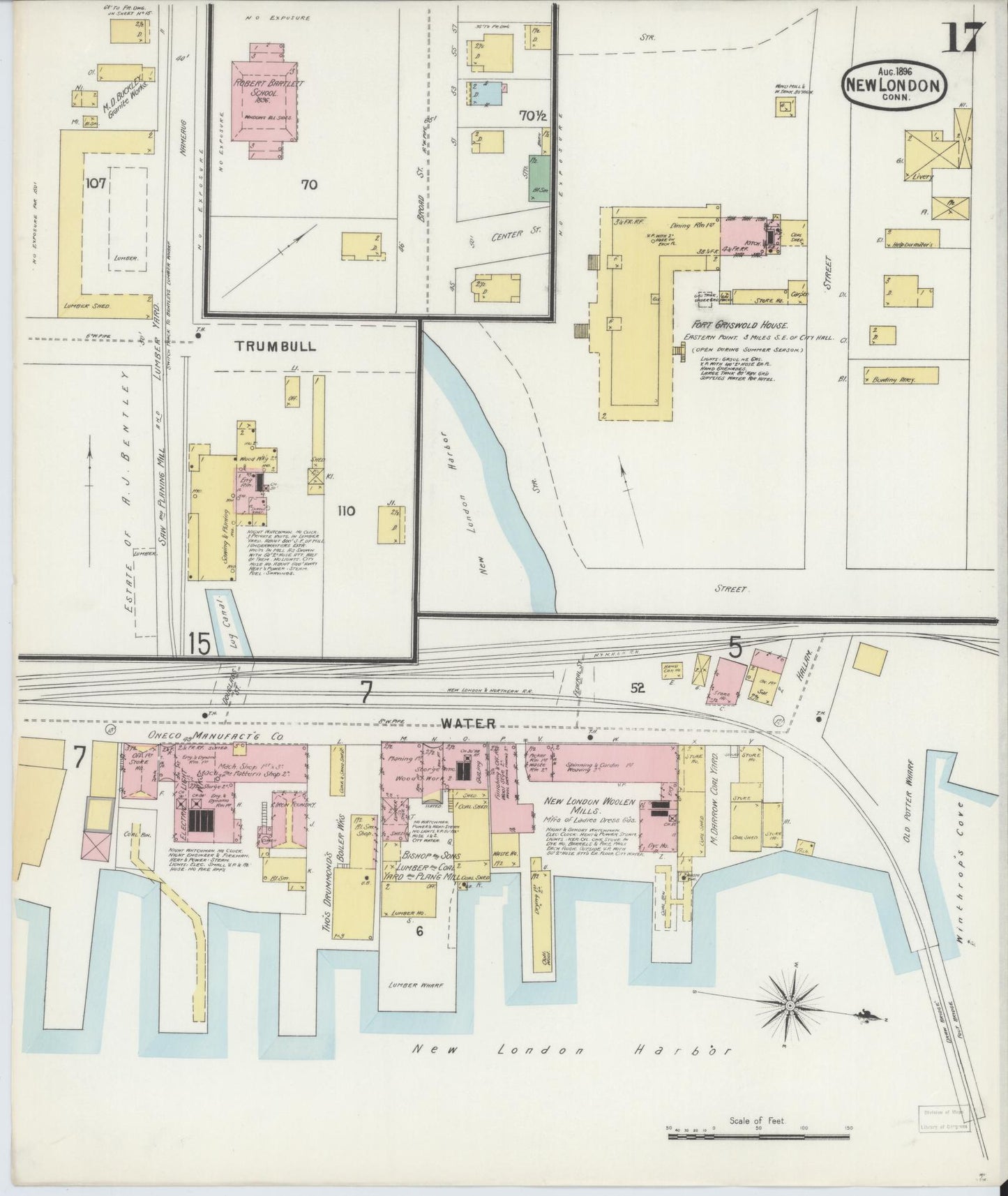 Sanborn Fire Insurance Map from New London, New London County, Connecticut (1896), Sheet #0017 - Complete Map Set gallery image, historic Sanborn map, vintage wall art, Connecticut Connecticut