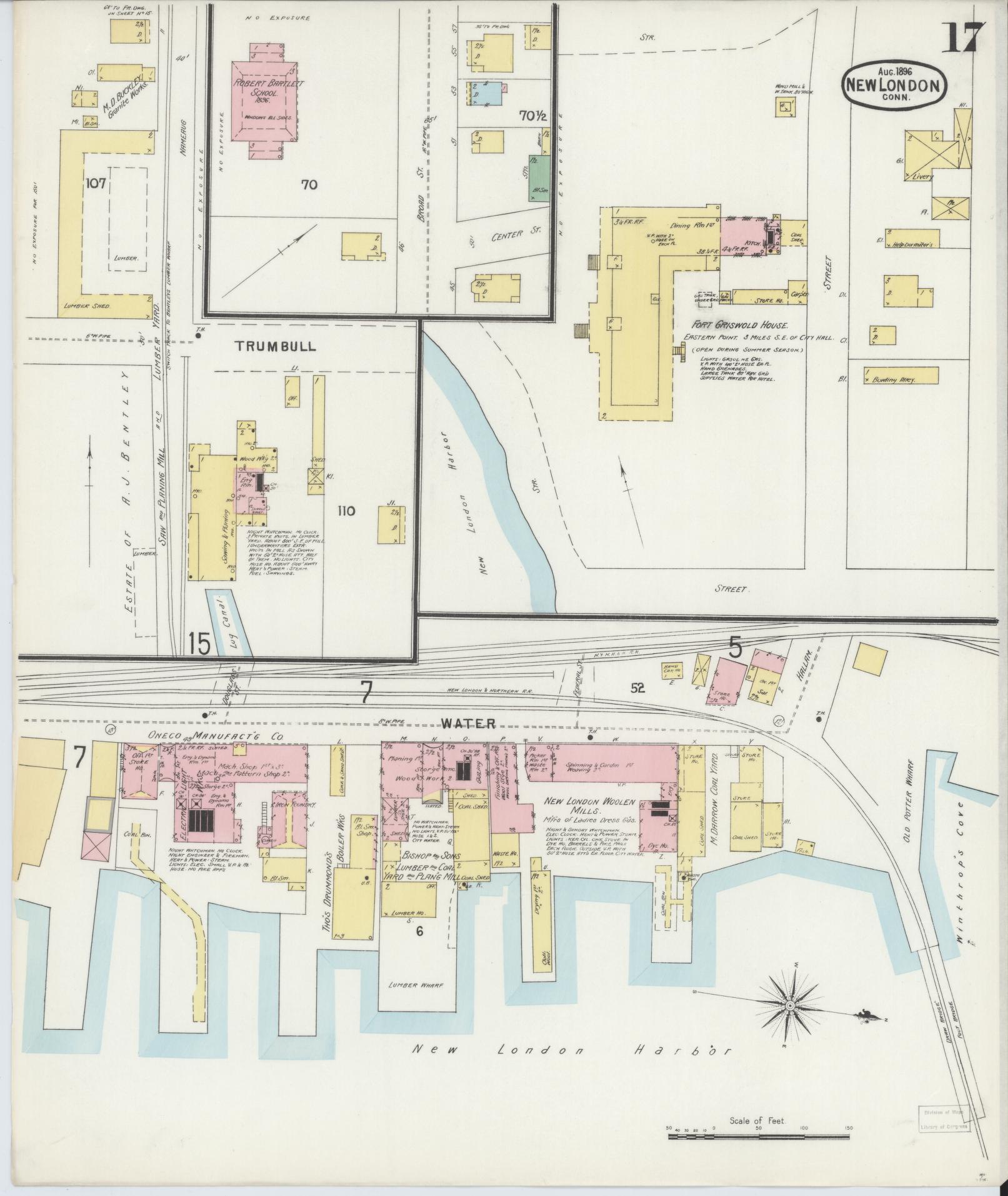Sanborn Fire Insurance Map from New London, New London County, Connecticut (1896), Sheet #0017 - Complete Map Set gallery image, historic Sanborn map, vintage wall art, Connecticut Connecticut