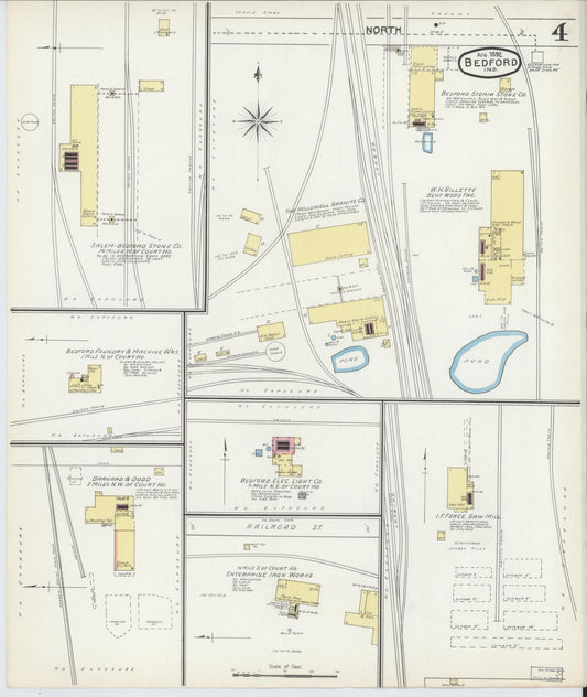 Sanborn Fire Insurance Map from Bedford, Lawrence County, Indiana (1892), Sheet #0004 - Historic Sanborn Fire Insurance Map Print, vintage old map wall art, antique decor, genealogy gift, Indiana Indiana map