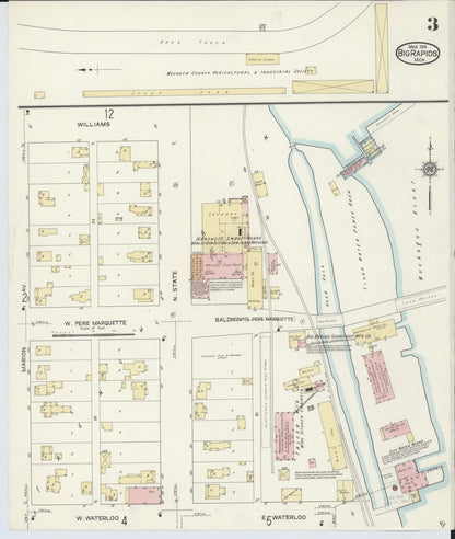 Sanborn Fire Insurance Map from Big Rapids, Mecosta County, Michigan (1914), Sheet #0003 - Complete Map Set gallery image, historic Sanborn map, vintage wall art, Michigan Michigan