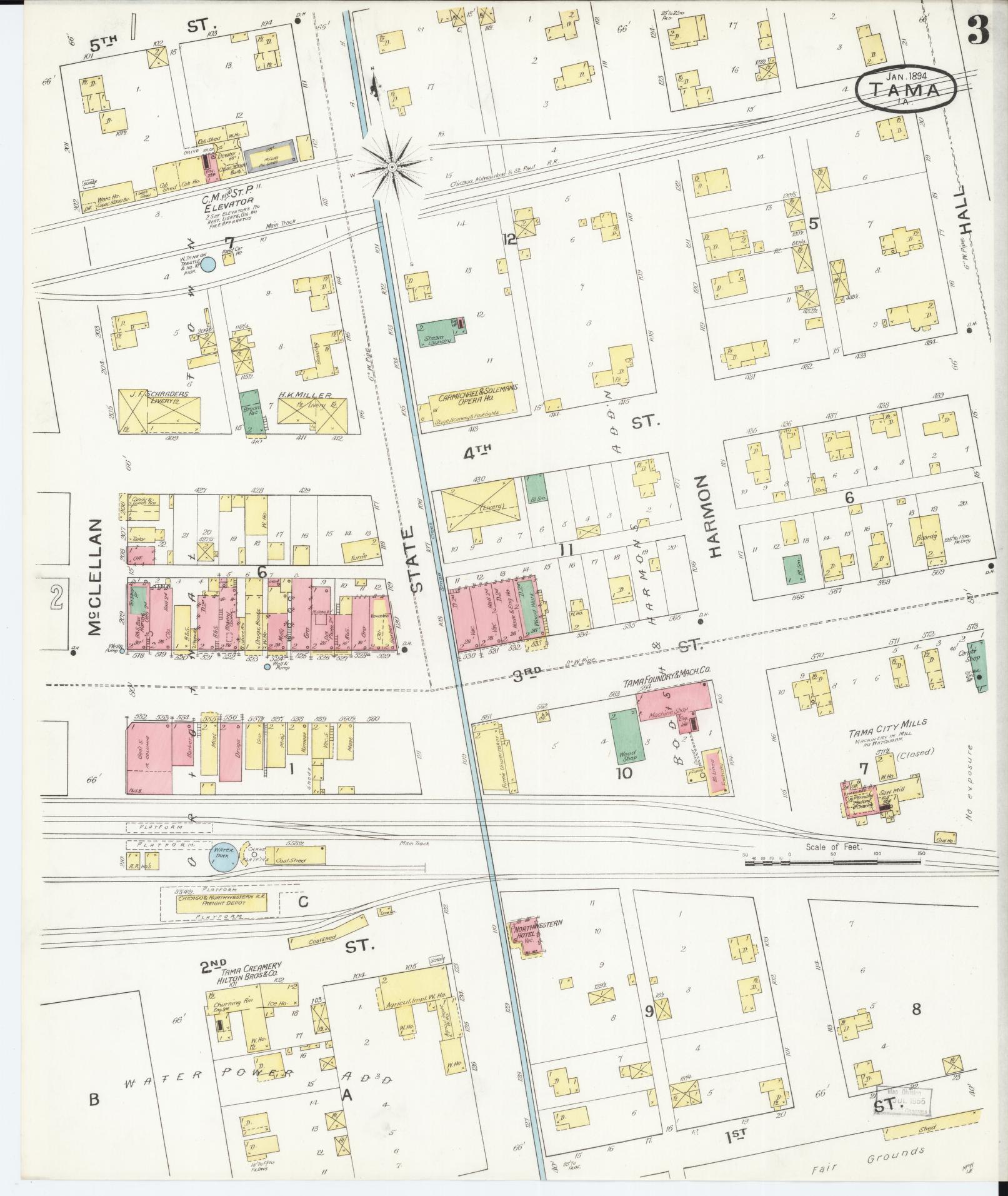 Sanborn Fire Insurance Map from Tama, Tama County, Iowa (1894), Sheet #0003 - Historic Sanborn Fire Insurance Map Print, vintage old map wall art