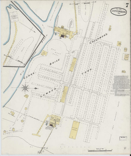 Sanborn Fire Insurance Map from Jefferson, Marion County, Texas (1890), Sheet #0007 - Historic Sanborn Fire Insurance Map Print, vintage old map wall art, antique decor, genealogy gift, Texas Texas map