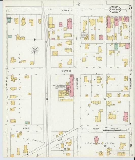 Sanborn Fire Insurance Map from Ravenna, Portage County, Ohio (1898), Sheet #0005 - Historic Sanborn Fire Insurance Map Print, vintage old map wall art, antique decor, genealogy gift, Ohio Ohio map
