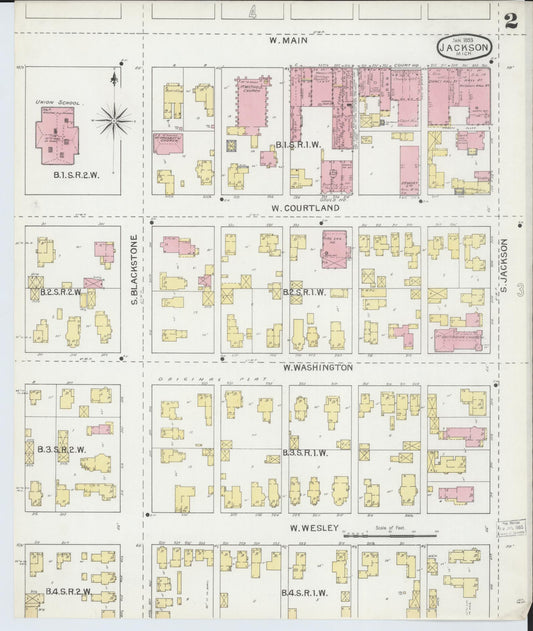 Sanborn Fire Insurance Map from Jackson, Jackson County, Michigan (1893), Sheet #0002 - Historic Sanborn Fire Insurance Map Print, vintage old map wall art, antique decor, genealogy gift, Michigan Michigan map