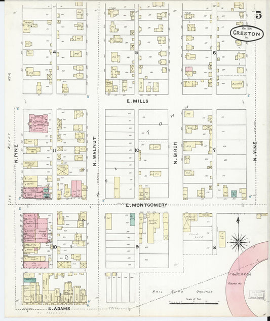 Sanborn Fire Insurance Map from Creston, Union County, Iowa (1891), Sheet #0005 - Historic Sanborn Fire Insurance Map Print, vintage old map wall art