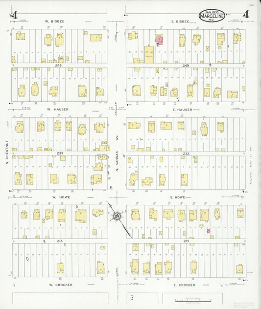 Sanborn Fire Insurance Map from Marceline, Linn County, Missouri (1930), Sheet #0004 - Historic Sanborn Fire Insurance Map Print, vintage old map wall art, antique decor, genealogy gift, Missouri Missouri map